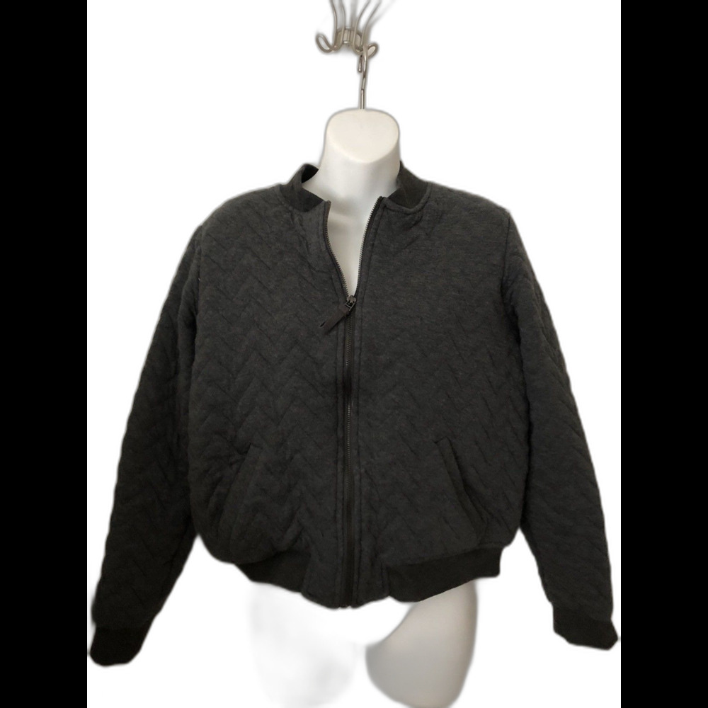 Max Studio Womens Small S Quilted Bomber Baseball Jacket Charcoal Gray Zip
